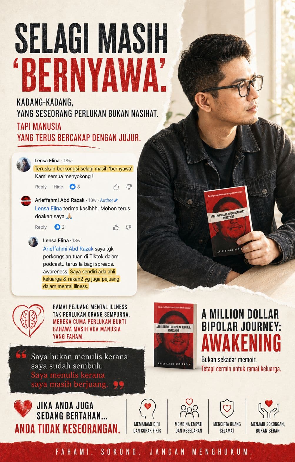 Keratan maklum balas pembaca Lensa Elina tentang perkongsian pengalaman kesihatan mental