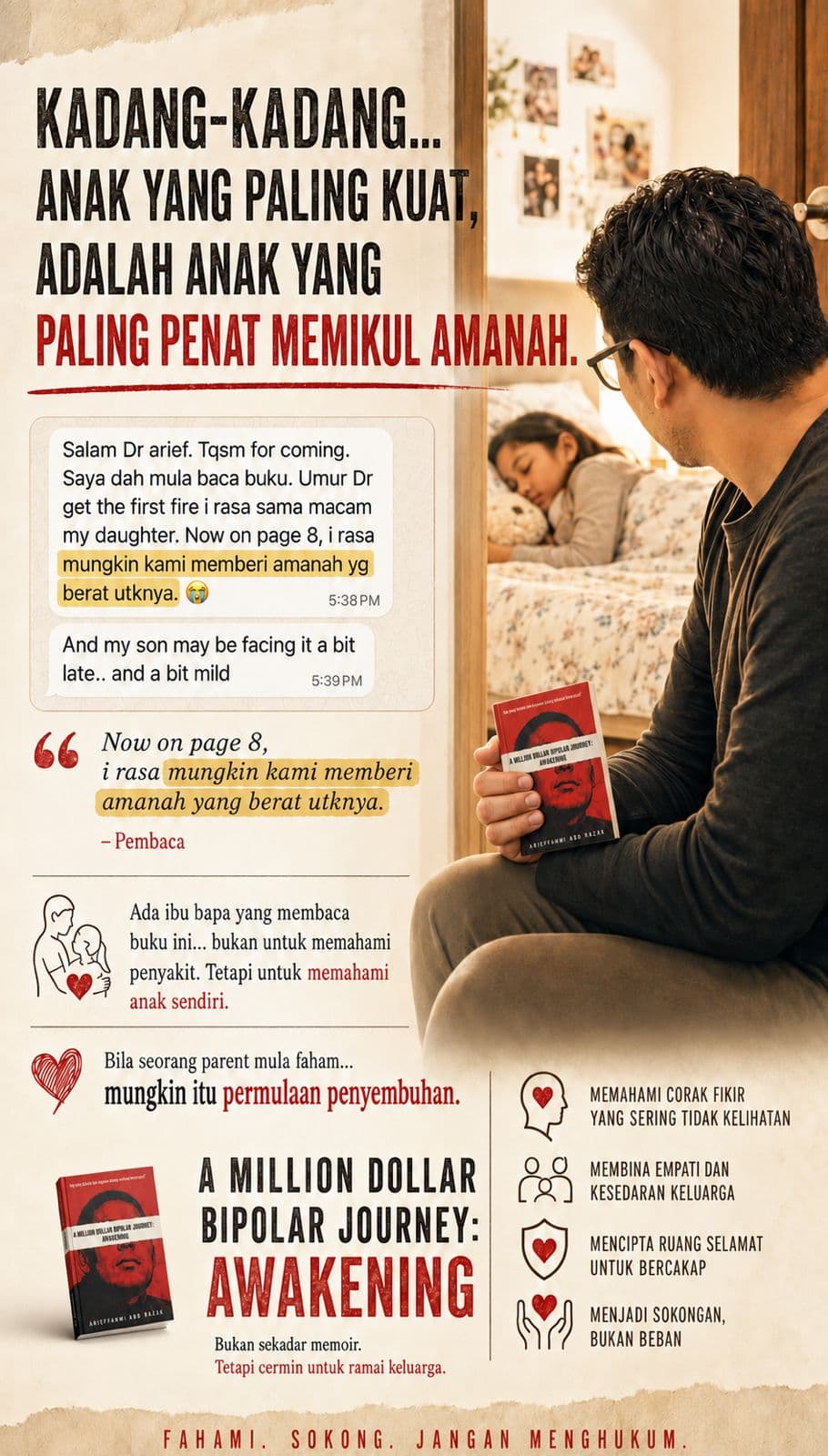 Keratan mesej pembaca yang mula menilai semula amanah dan tekanan terhadap anak