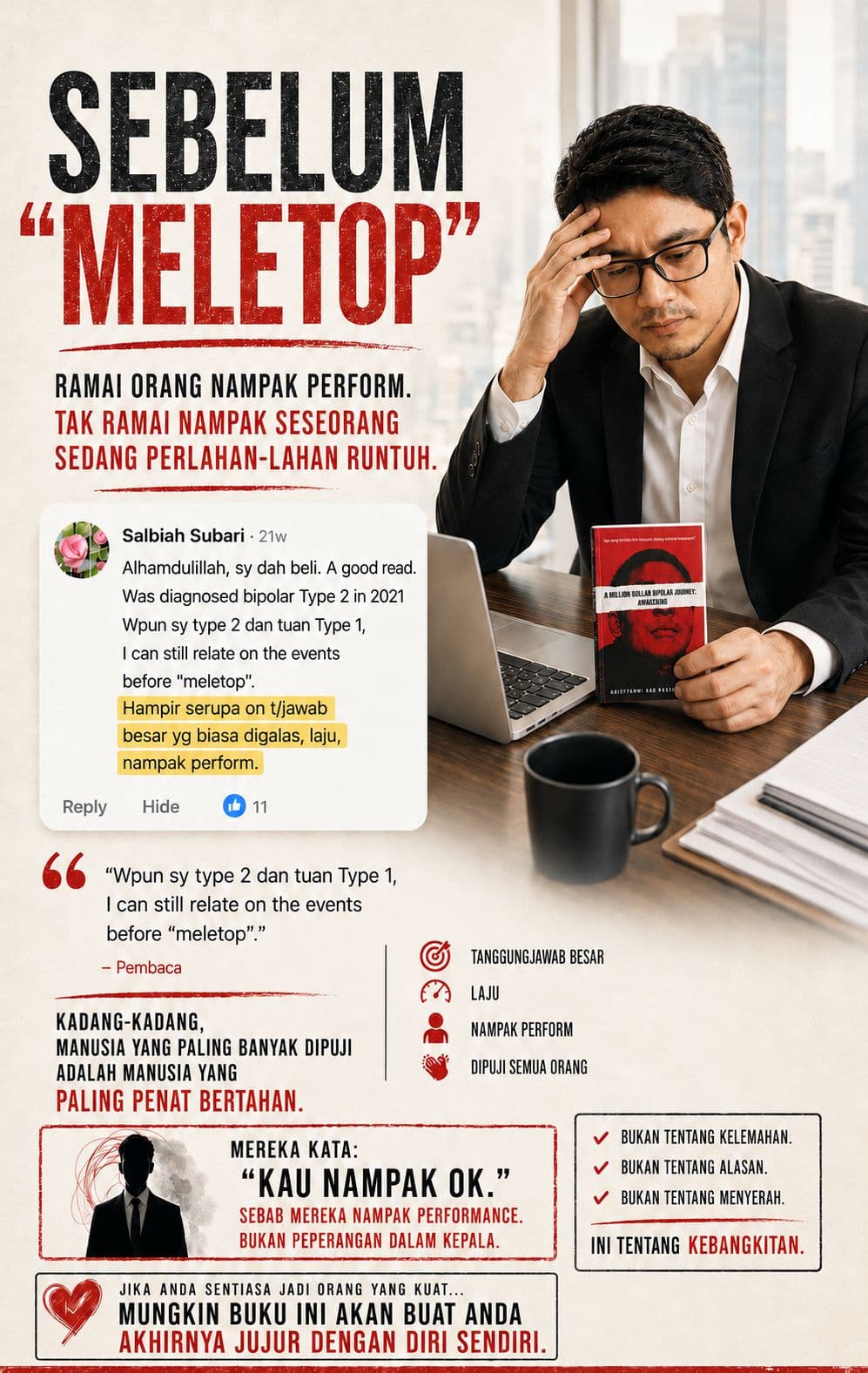Keratan maklum balas Salbiah Subari tentang pengalaman hidup dengan bipolar Type 2