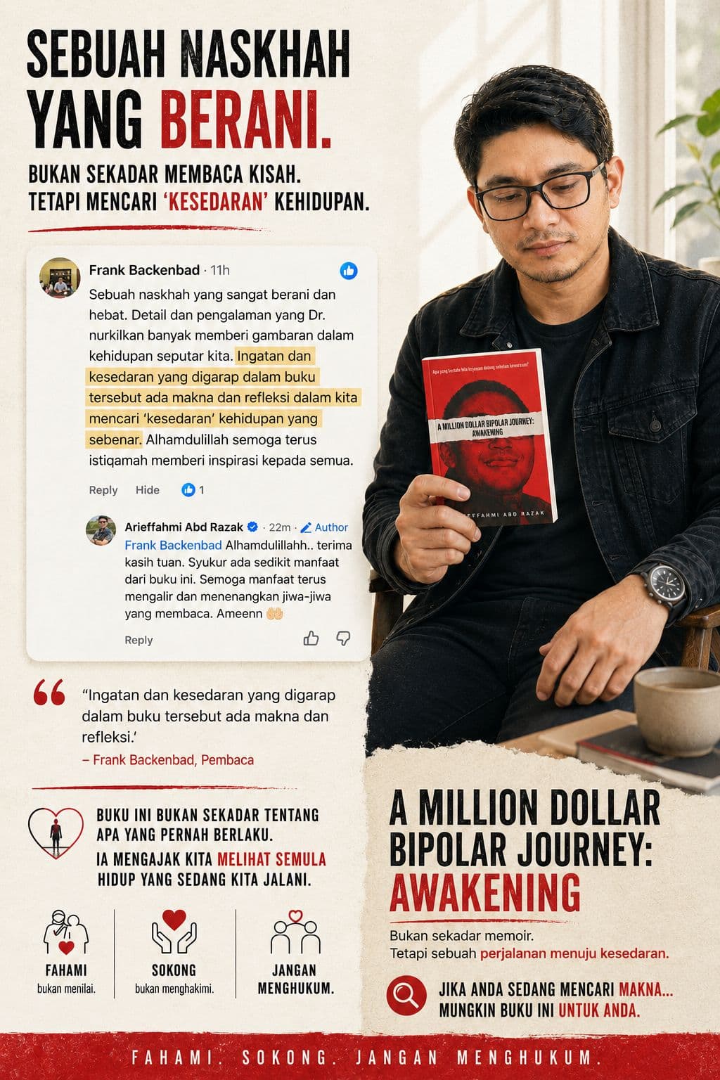 Keratan ulasan Frank Backenbad tentang keberanian dan makna buku Awakening